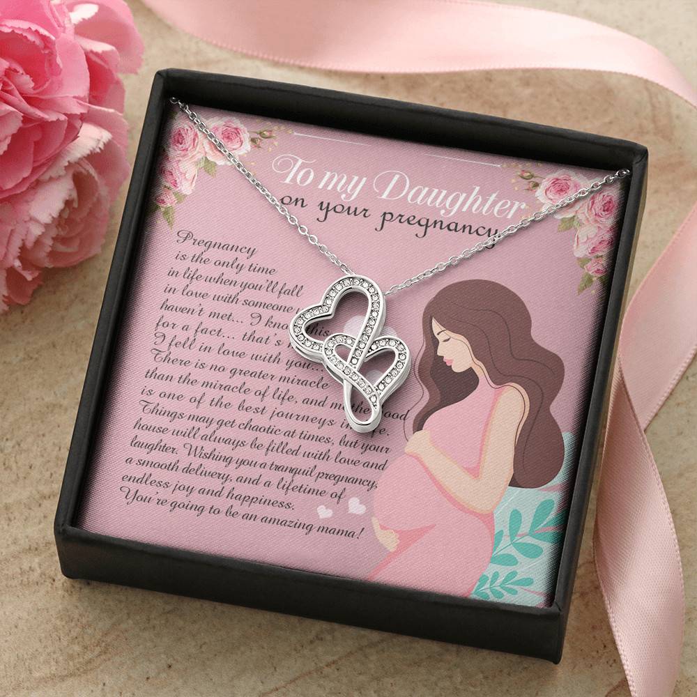 From Mom to My Daughter on Your Pregnancy Is the Only Time in Life Double Heart Pendant Necklace From Mom to My Daughter on Your Pregnancy Is the Only Time in Life Double Heart Pendant Necklace