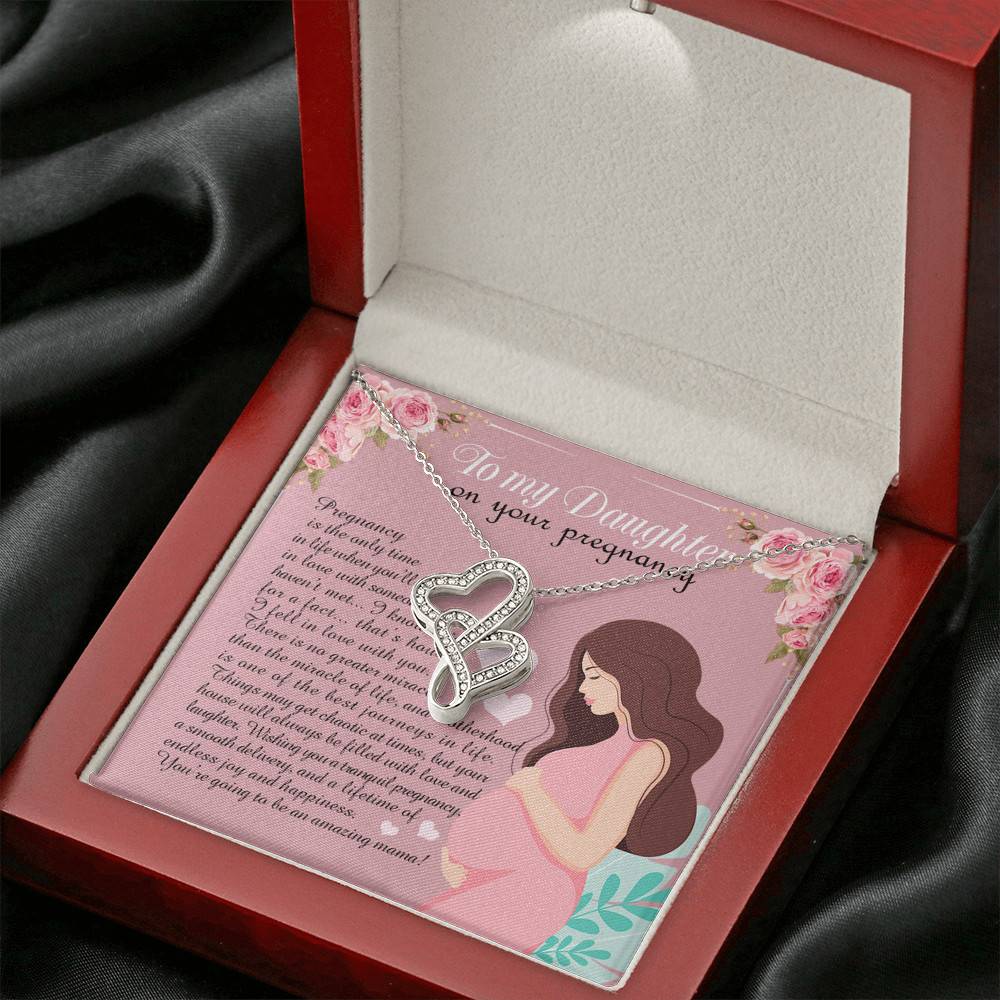 From Mom to My Daughter on Your Pregnancy Is the Only Time in Life Double Heart Pendant Necklace From Mom to My Daughter on Your Pregnancy Is the Only Time in Life Double Heart Pendant Necklace