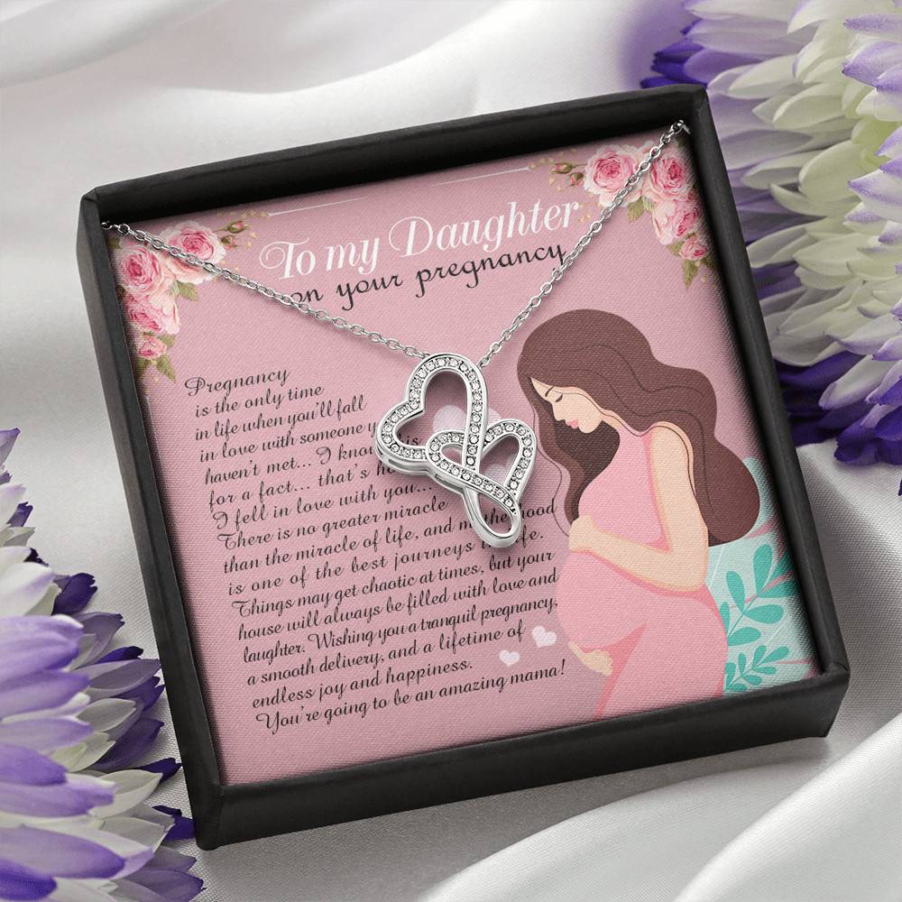 From Mom to My Daughter on Your Pregnancy Is the Only Time in Life Double Heart Pendant Necklace From Mom to My Daughter on Your Pregnancy Is the Only Time in Life Double Heart Pendant Necklace