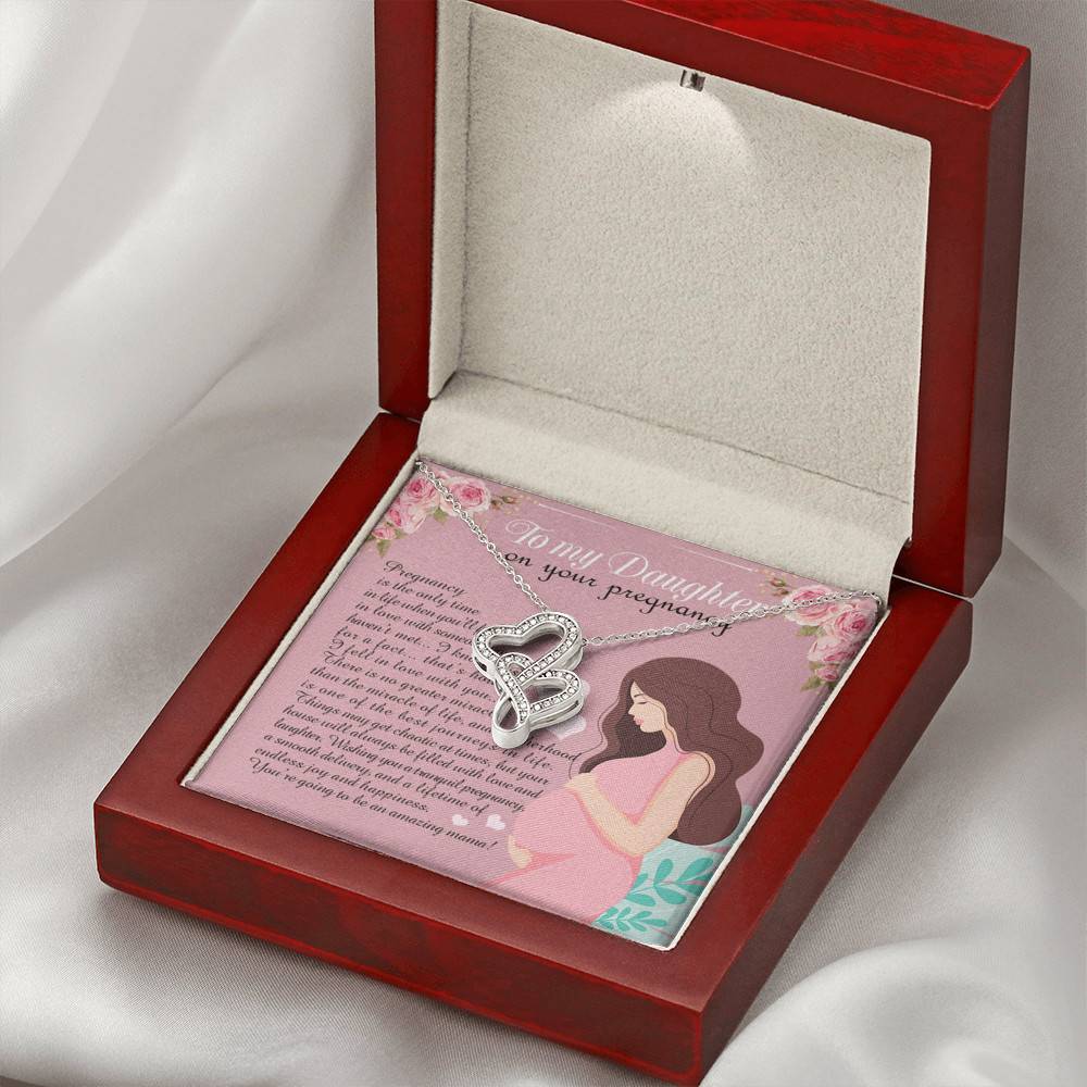 From Mom to My Daughter on Your Pregnancy Is the Only Time in Life Double Heart Pendant Necklace From Mom to My Daughter on Your Pregnancy Is the Only Time in Life Double Heart Pendant Necklace