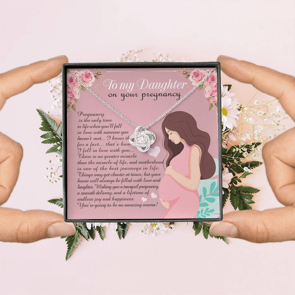 From Mom to My Daughter on Your Pregnancy Is the Only Time in Life Love Knot Pendant Necklace From Mom to My Daughter on Your Pregnancy Is the Only Time in Life Love Knot Pendant Necklace