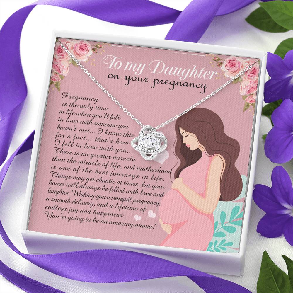 From Mom to My Daughter on Your Pregnancy Is the Only Time in Life Love Knot Pendant Necklace From Mom to My Daughter on Your Pregnancy Is the Only Time in Life Love Knot Pendant Necklace