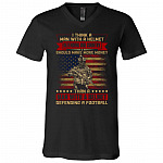 Man Helmet t, Black, V-Neck T-Shirt