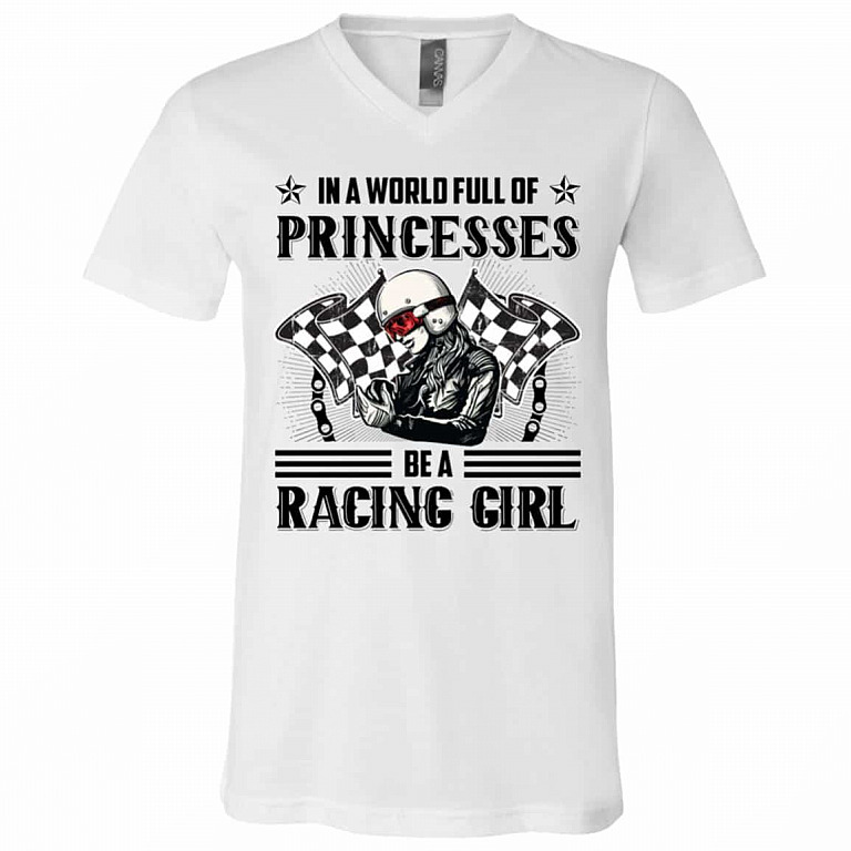 Racing Girl Shirt, White, V-Neck T-Shirt