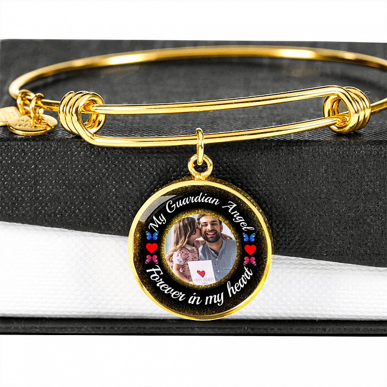 Custom Photo My Guardian Angel Necklace - Forever In My Heart Necklace - Memorial Photo Circle Pendant