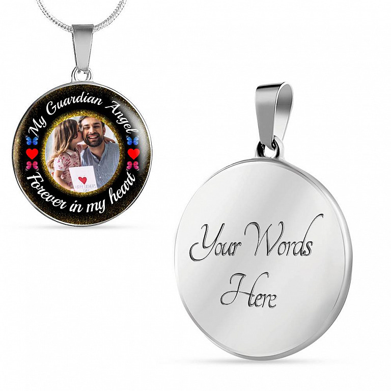 Custom Photo My Guardian Angel Necklace - Forever In My Heart Necklace - Memorial Photo Circle Pendant