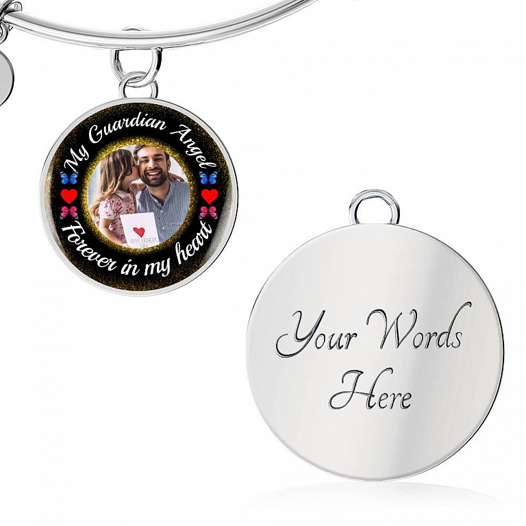 Custom Photo My Guardian Angel Necklace - Forever In My Heart Necklace - Memorial Photo Circle Pendant