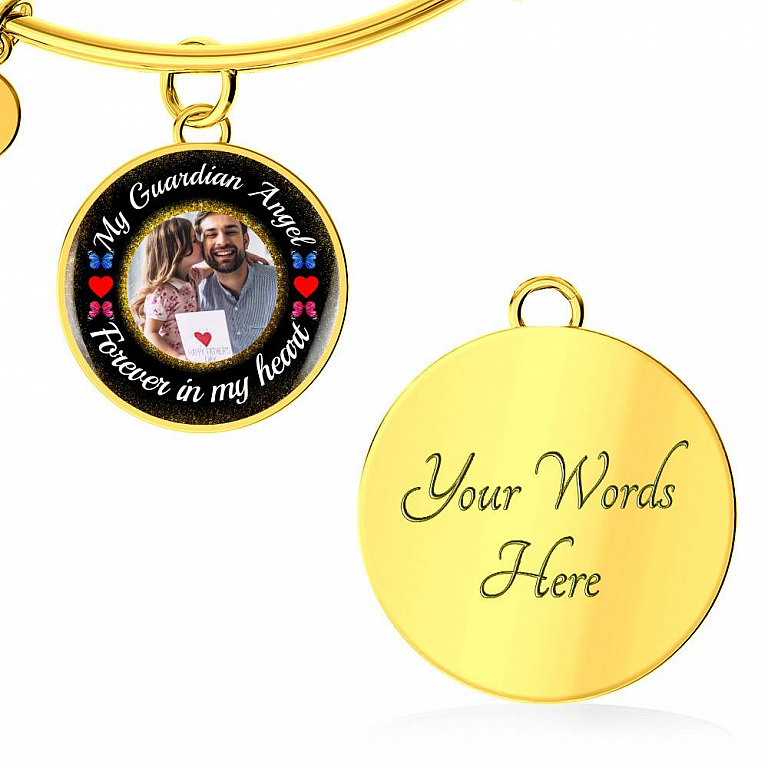 Custom Photo My Guardian Angel Necklace - Forever In My Heart Necklace - Memorial Photo Circle Pendant
