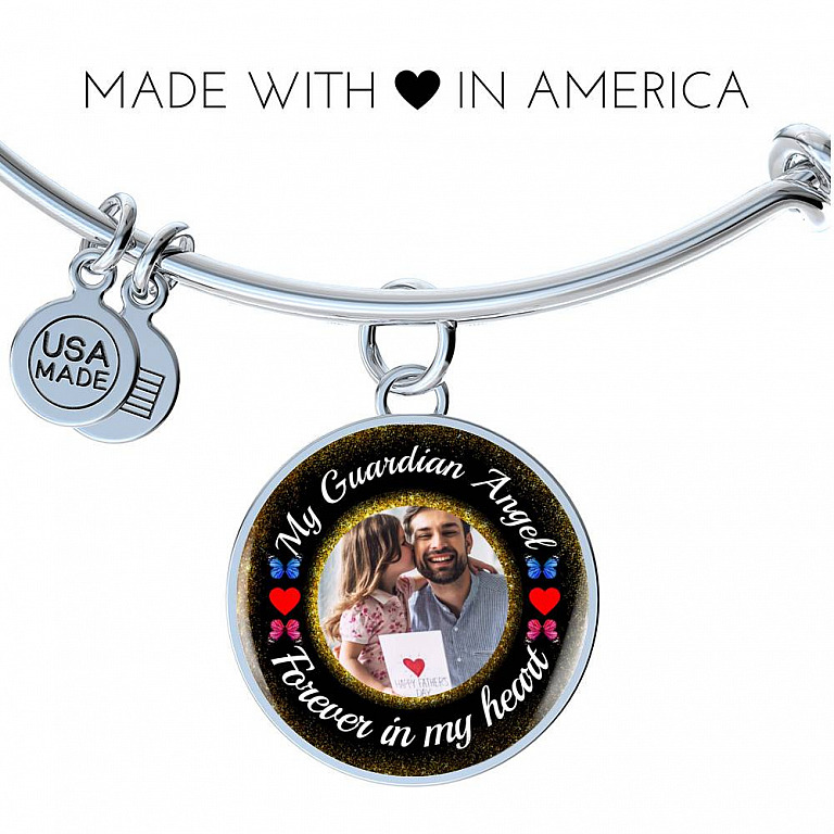 Custom Photo My Guardian Angel Necklace - Forever In My Heart Necklace - Memorial Photo Circle Pendant