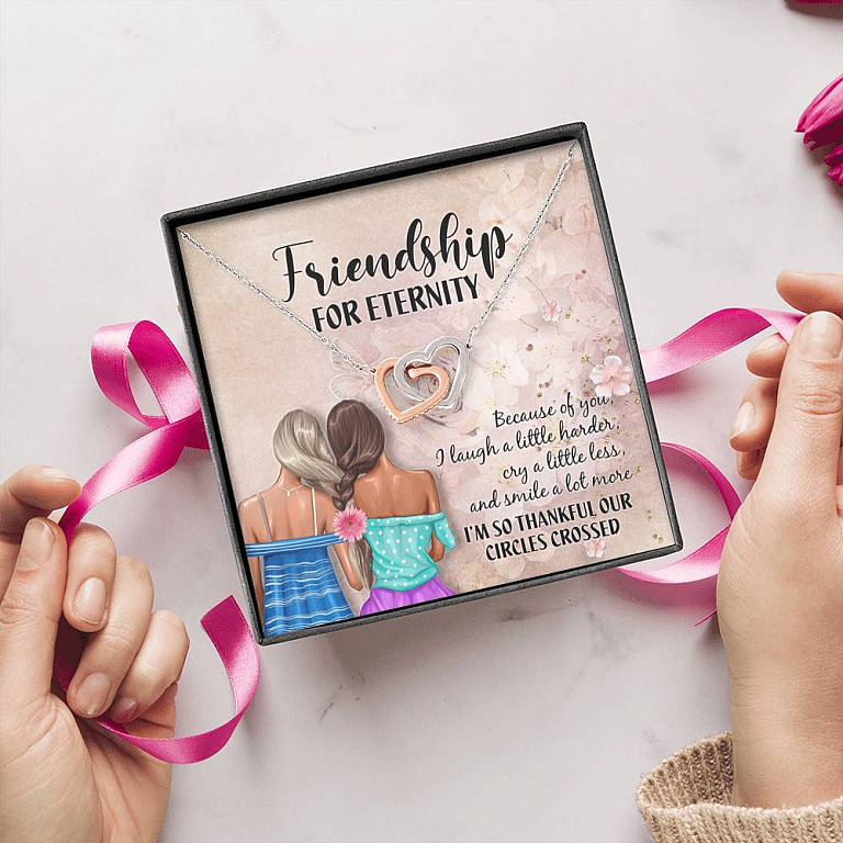 Friendship For Eternity Joined Interlocking Hearts Pendant Necklace - Friendship Necklace For Best Friend