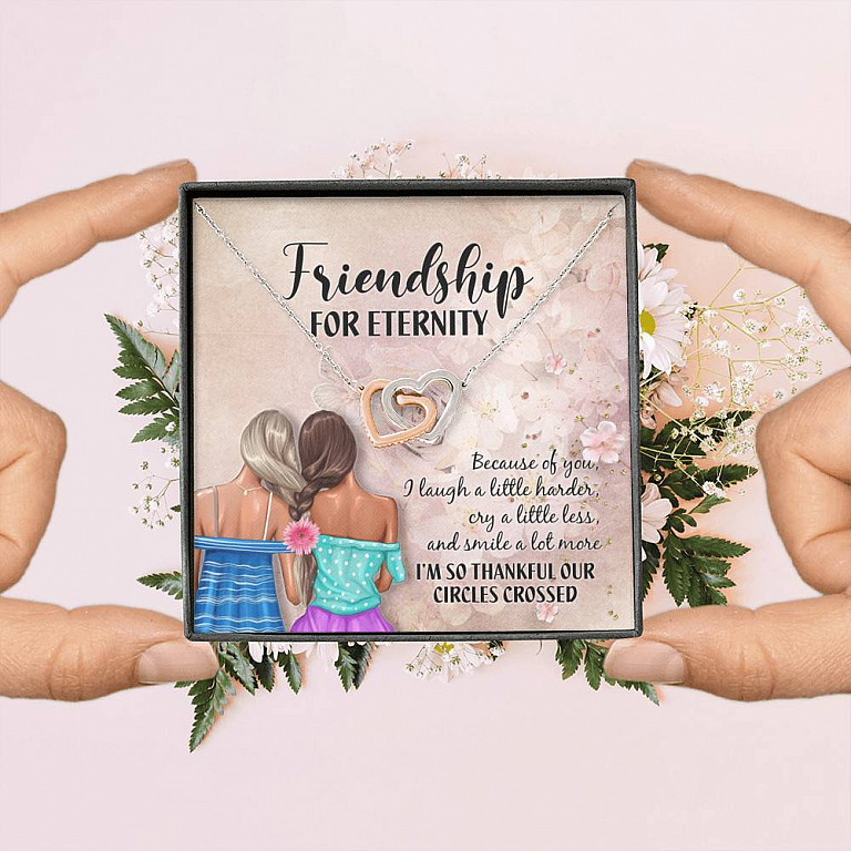 Friendship For Eternity Joined Interlocking Hearts Pendant Necklace - Friendship Necklace For Best Friend