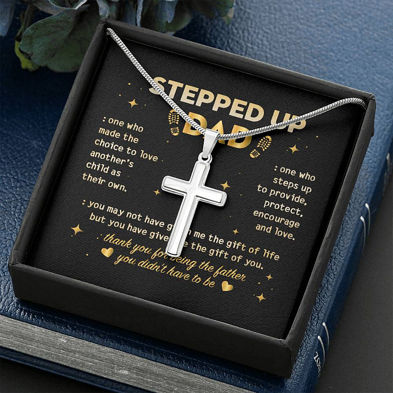 Stepped Up Dad One Who Made The Choice To Love Another's Child Step Dad Christian Cross Pendant Necklace