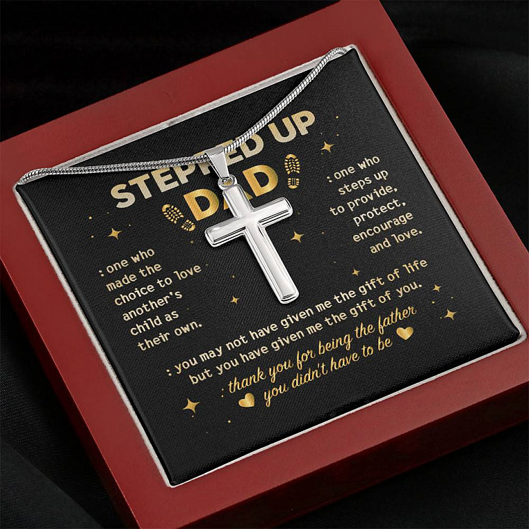 Stepped Up Dad One Who Made The Choice To Love Another's Child Step Dad Christian Cross Pendant Necklace