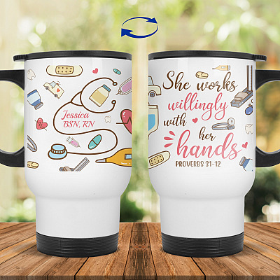 14 oz. White Travel Mug