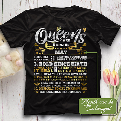 Alternative view of Personalized Queens Are Born Highly Eccentric T-Shirt