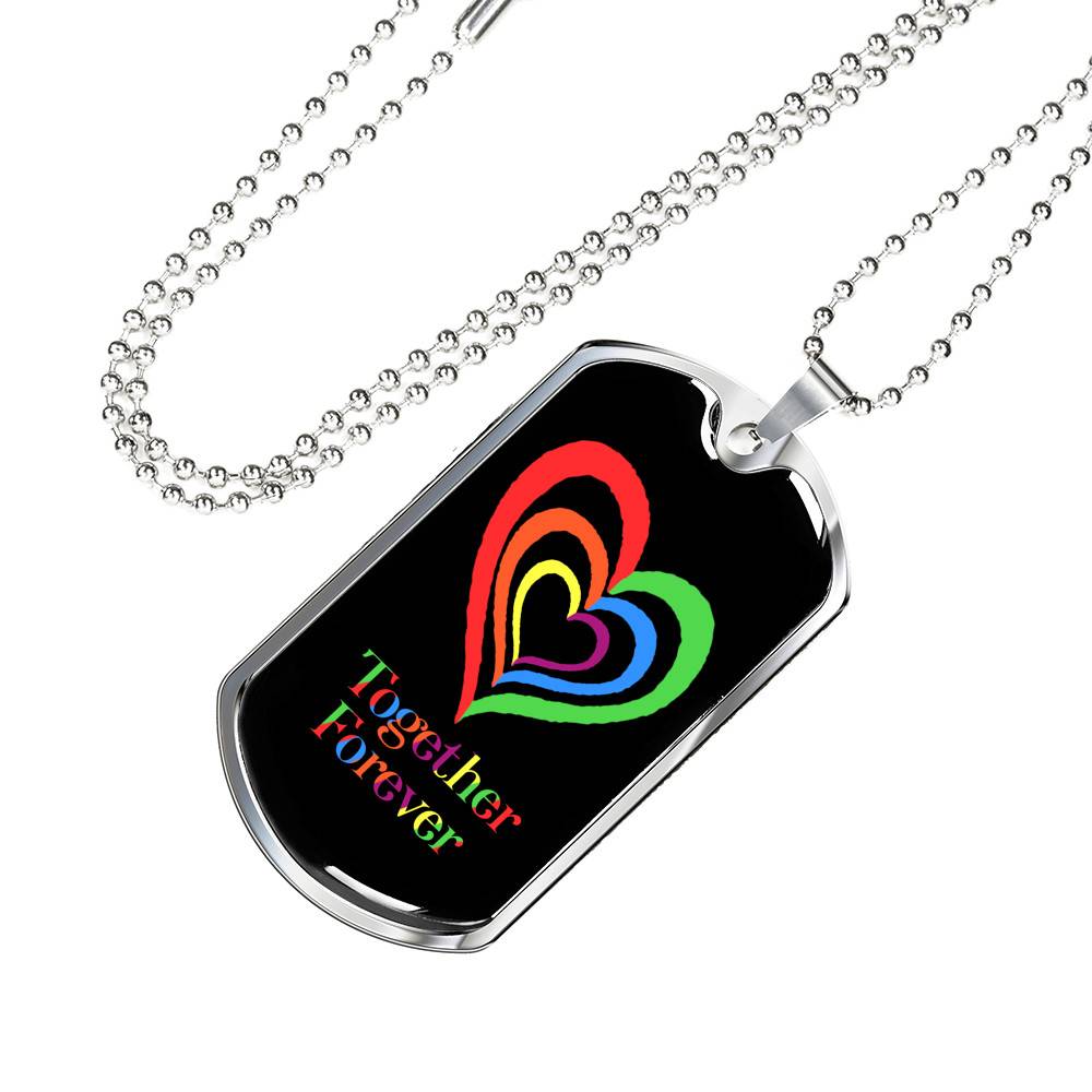 LGBTQ Rainbow Heart Together Forever - Dog Tag Pendant Necklace - Gay Pride Month Gift LGBTQ Rainbow Heart Together Forever - Dog Tag Pendant Necklace - Gay Pride Month Gift