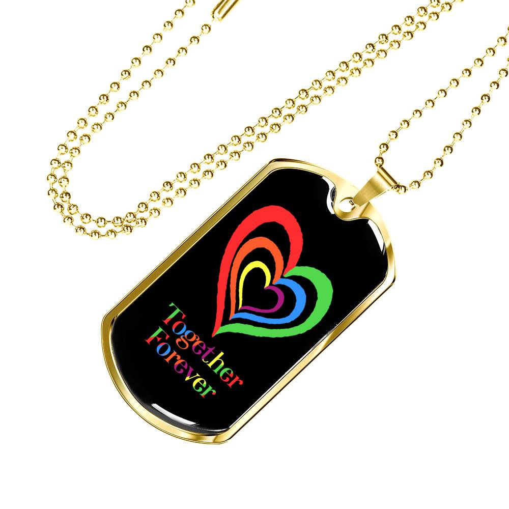 LGBTQ Rainbow Heart Together Forever - Dog Tag Pendant Necklace - Gay Pride Month Gift LGBTQ Rainbow Heart Together Forever - Dog Tag Pendant Necklace - Gay Pride Month Gift