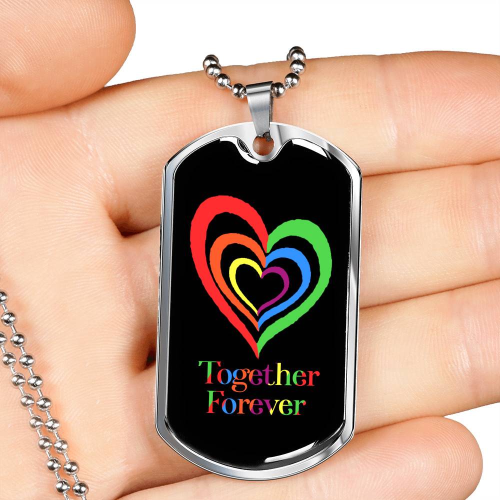 LGBTQ Rainbow Heart Together Forever - Dog Tag Pendant Necklace - Gay Pride Month Gift LGBTQ Rainbow Heart Together Forever - Dog Tag Pendant Necklace - Gay Pride Month Gift