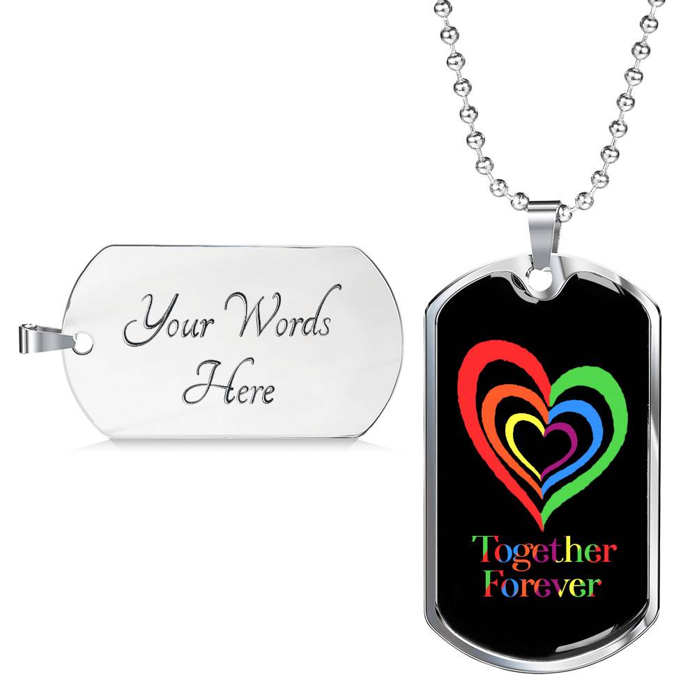 LGBTQ Rainbow Heart Together Forever - Dog Tag Pendant Necklace - Gay Pride Month Gift LGBTQ Rainbow Heart Together Forever - Dog Tag Pendant Necklace - Gay Pride Month Gift