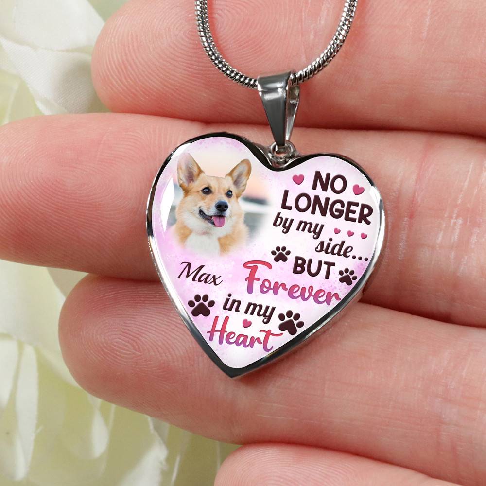 Custom Photo Dog No Longer By My Side But Forever In My Heart Heart Pendant Necklace - Missing Dog In Heaven Gift