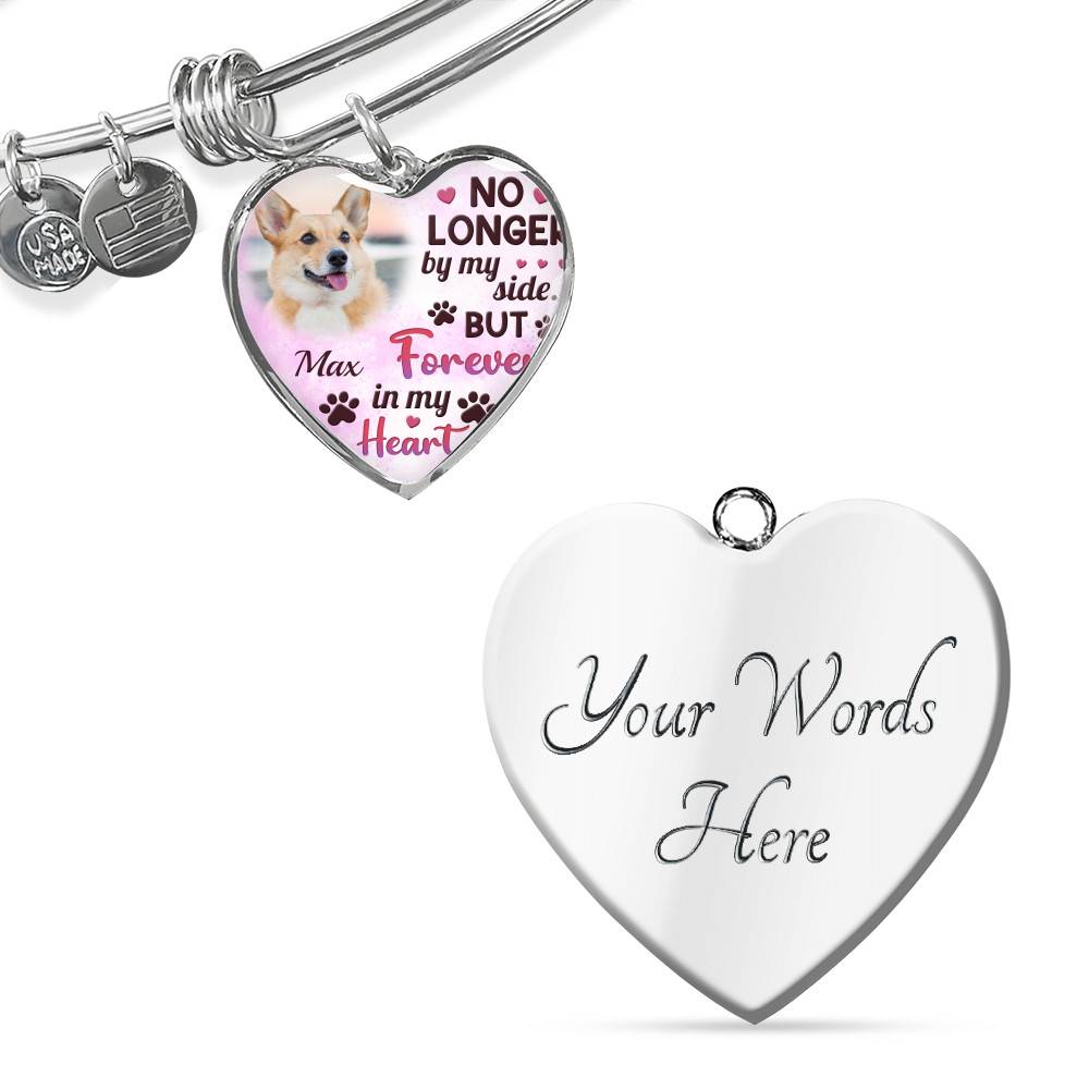Custom Photo Dog No Longer By My Side But Forever In My Heart Heart Pendant Necklace - Missing Dog In Heaven Gift