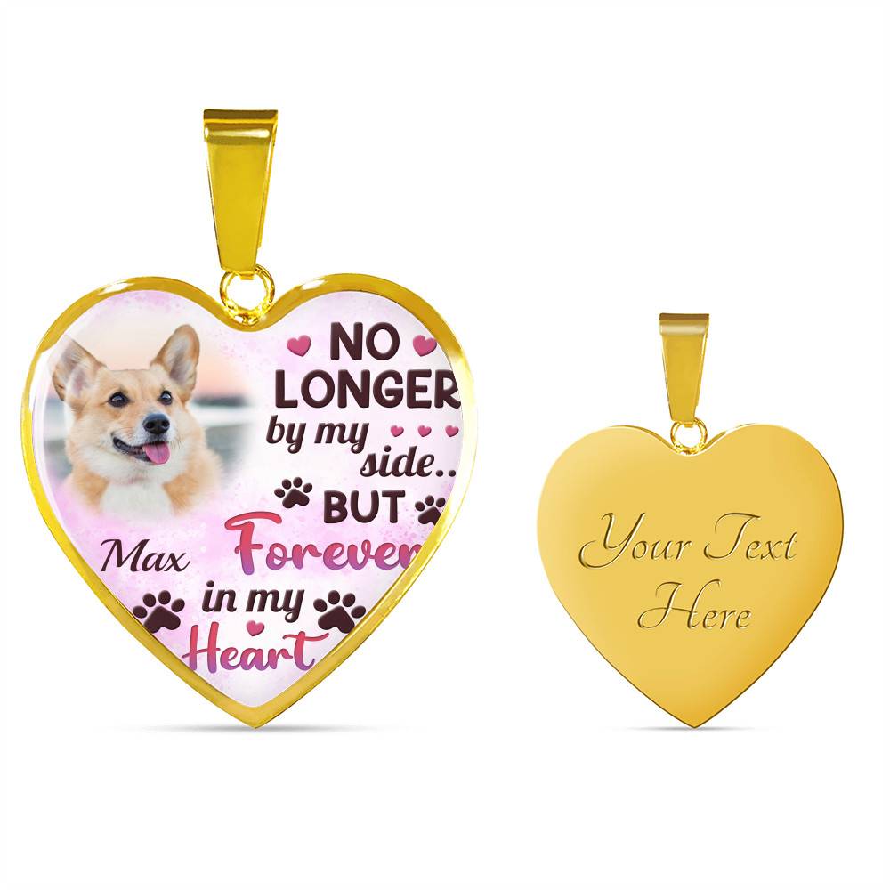 Custom Photo Dog No Longer By My Side But Forever In My Heart Heart Pendant Necklace - Missing Dog In Heaven Gift