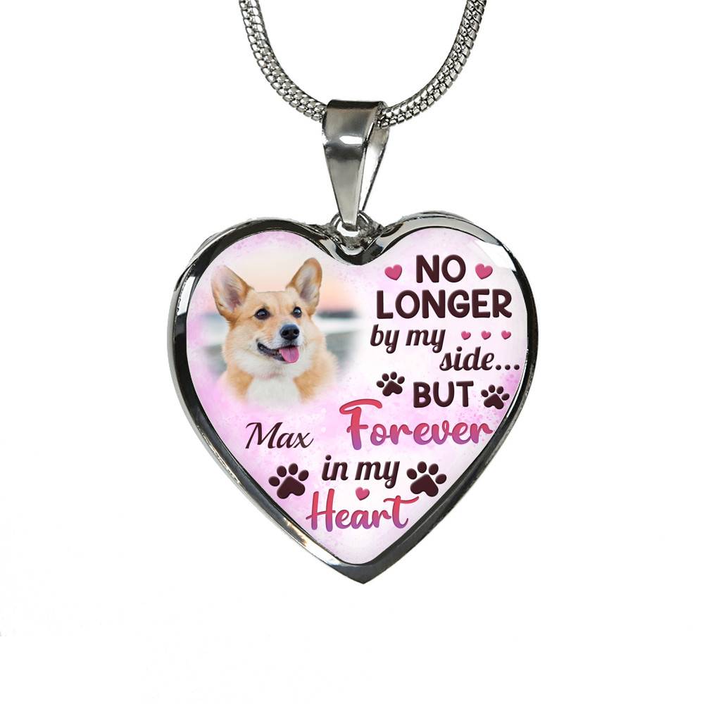 Custom Photo Dog No Longer By My Side But Forever In My Heart Heart Pendant Necklace - Missing Dog In Heaven Gift