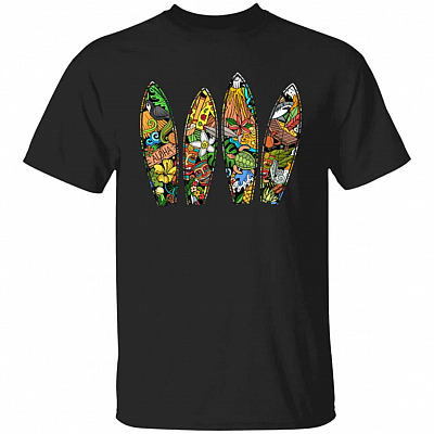 Surfing Surfboard Beach Tshirt, Black, Unisex T-Shirt