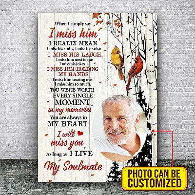 Alternative view of Custom Photo When I Simply Say I Miss Him Framed Canvas - Unframed Poster - Memorial Photo Canvas