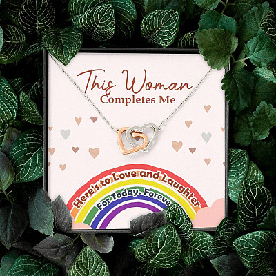 LGBT Lesbian This Woman Completes Me Interlocking Hearts Pendant Necklace - Gift For Lesbian