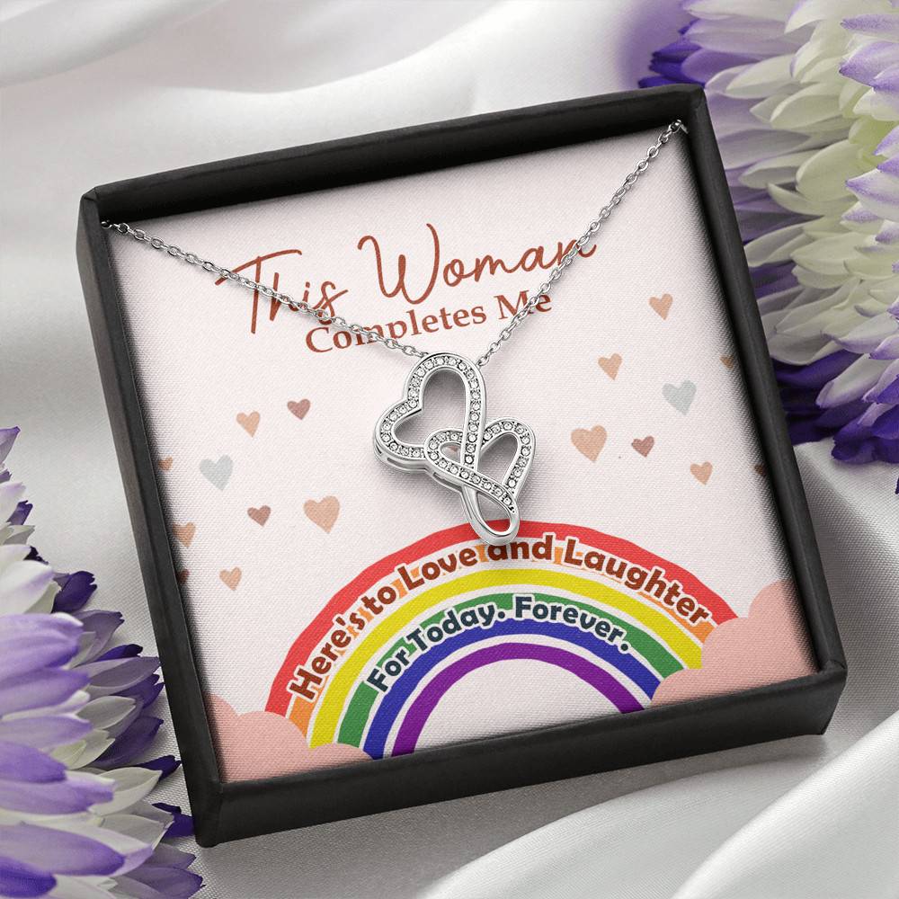 LGBT Lesbian This Woman Completes Me Double Hearts Pendant Necklace - Gift For Lesbian LGBT Lesbian This Woman Completes Me Double Hearts Pendant Necklace - Gift For Lesbian
