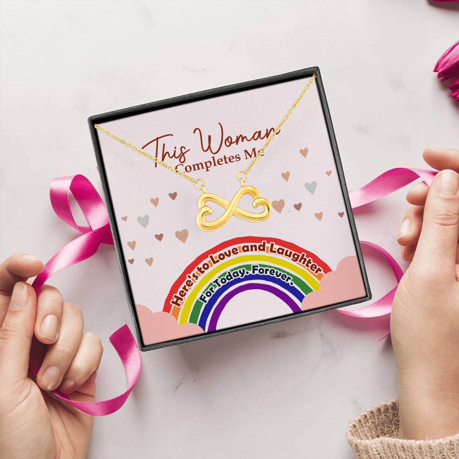 5TM. This Woman Completes Me(4) Infinity Heart Necklace (Gold) 5