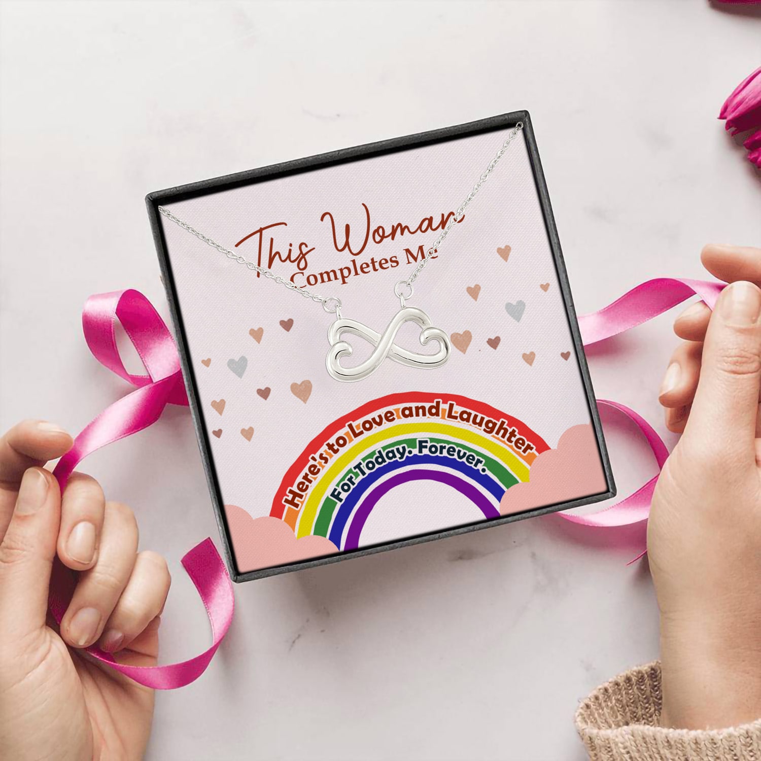 5TM. This Woman Completes Me(4) Infinity Heart Necklace (Silver) 5