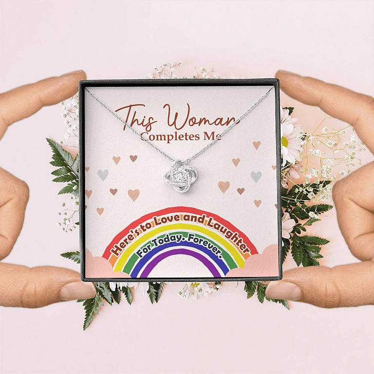 LGBT Lesbian This Woman Completes Me Love Knot Pendant Necklace - Gift For Lesbian