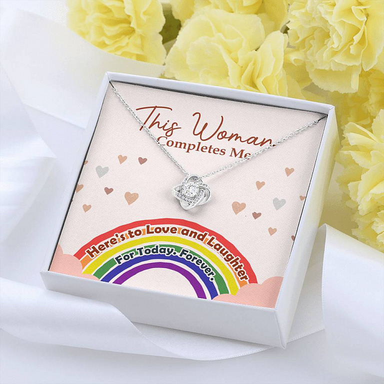 LGBT Lesbian This Woman Completes Me Love Knot Pendant Necklace - Gift For Lesbian
