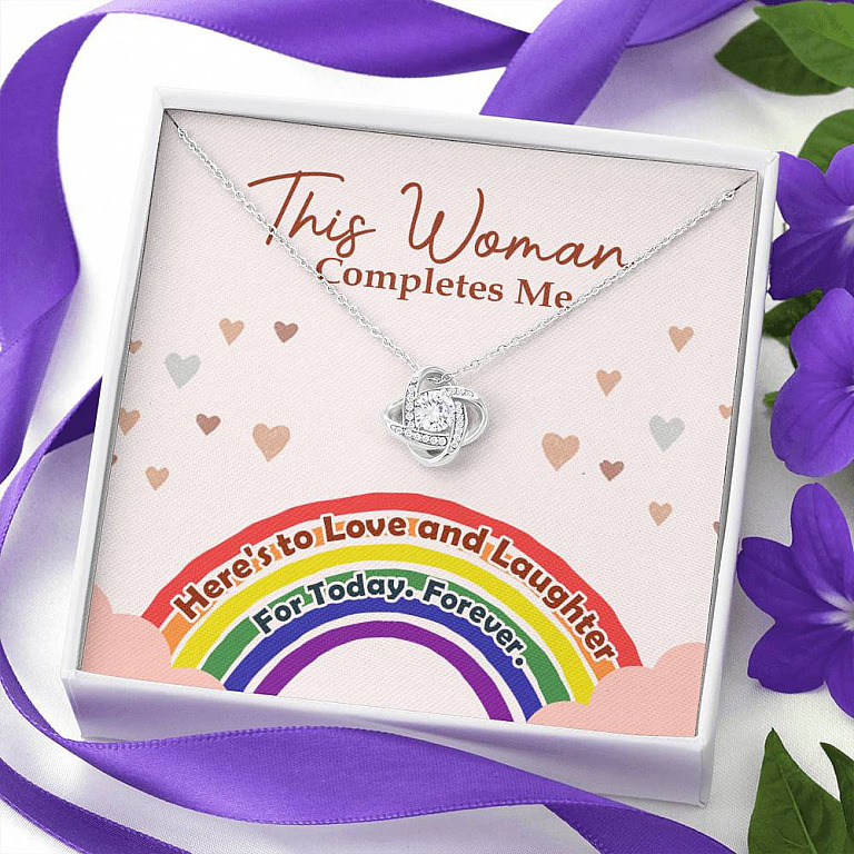 LGBT Lesbian This Woman Completes Me Love Knot Pendant Necklace - Gift For Lesbian