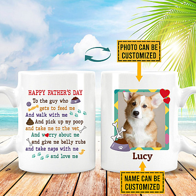 Alternative view of Personalized Photo Happy Father's Day To The Guy Who Gets To Feed Me Ceramic Coffee Mug - Dog Dad Gift