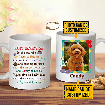 Personalized Photo Happy Father's Day To The Guy Who Gets To Feed Me Ceramic Coffee Mug - Dog Dad Gift