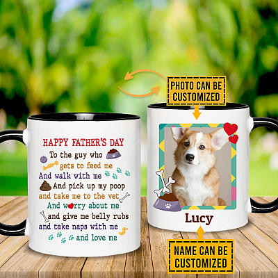 Personalized Photo Happy Father's Day To The Guy Who Gets To Feed Me Accent Coffee Mug - Dog Dad Gift