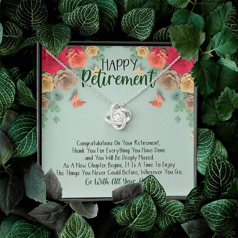 Happy Retirement Love Knot Necklace - Coworker Boss Leader Retirement Gift - Farewell Gifts