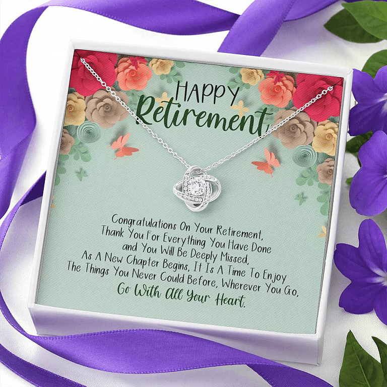 Happy Retirement Love Knot Necklace - Coworker Boss Leader Retirement Gift - Farewell Gifts