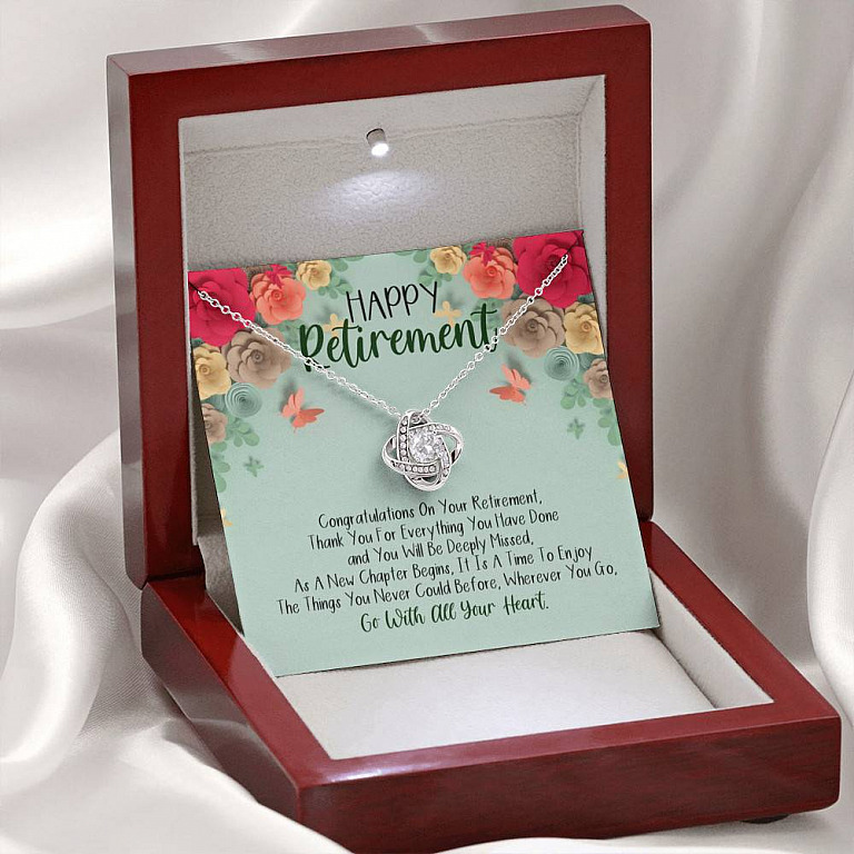 Happy Retirement Love Knot Necklace - Coworker Boss Leader Retirement Gift - Farewell Gifts
