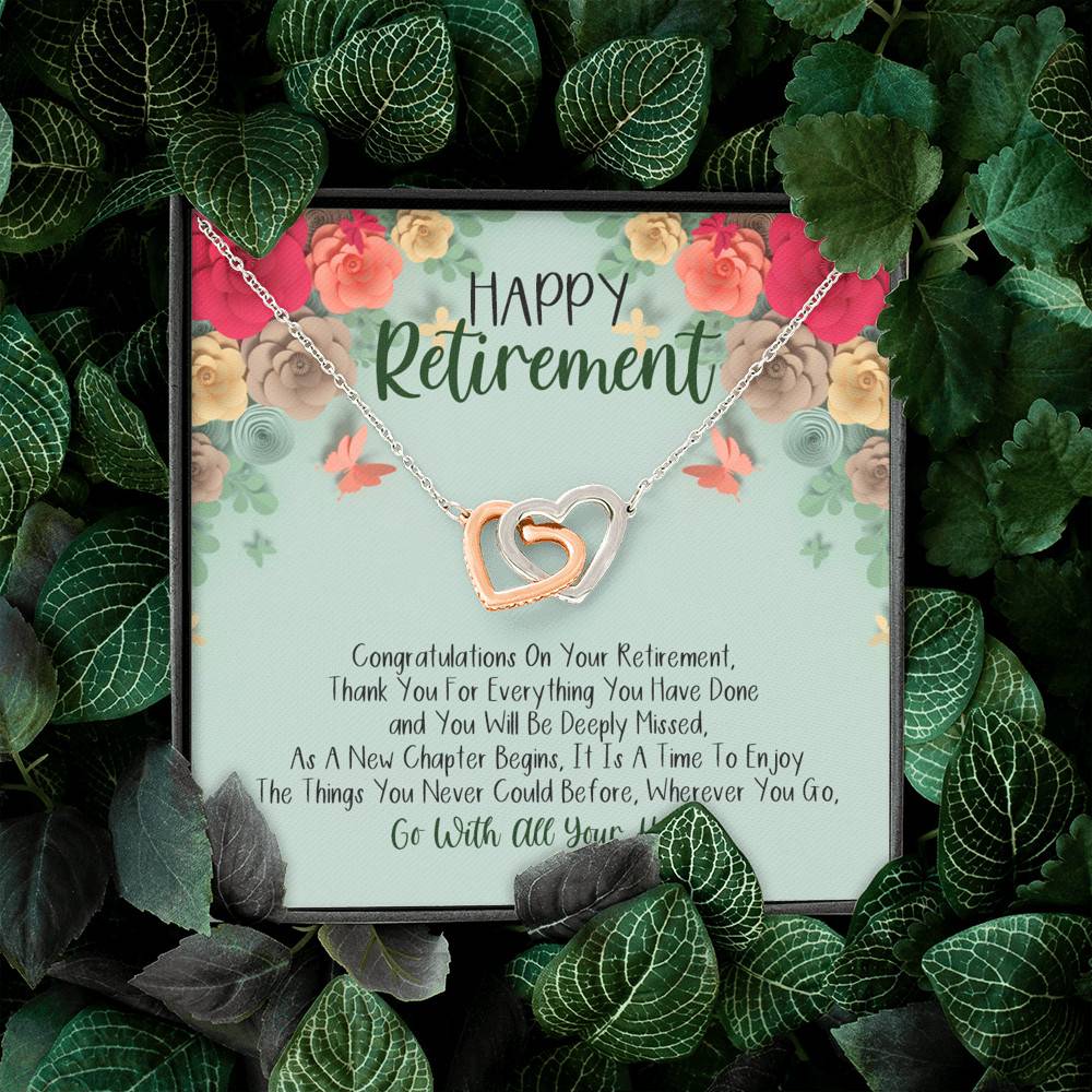 Happy Retirement Interlocking Hearts Pendant Necklace - Coworker Boss Farewell Retirement Gift Happy Retirement Interlocking Hearts Pendant Necklace - Coworker Boss Farewell Retirement Gift