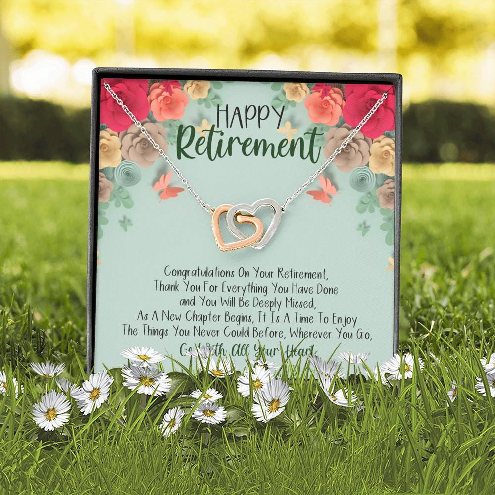 Happy Retirement Interlocking Hearts Pendant Necklace - Coworker Boss Farewell Retirement Gift Happy Retirement Interlocking Hearts Pendant Necklace - Coworker Boss Farewell Retirement Gift