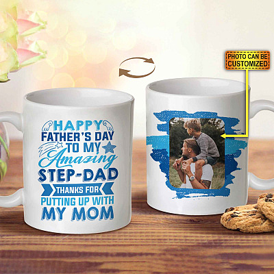 Custom Photo Happy Father's Day Amazing Step Dad Coffee Mug - Beer Stein - Water Bottle - Color Changing Mug