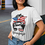 Fire Wife Life Firefighter's Wife 4th of July Messy Bun T-Shirt - V-Neck Shirt