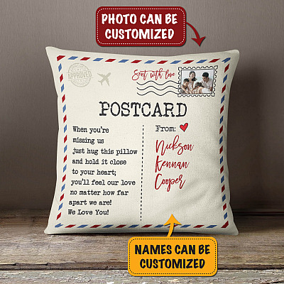 Personalized Photo When You're Missing Us Just Hug This Throw Pillow - Decorative Pillow - Indoor Outdoor Cushion