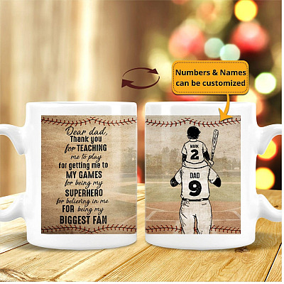 Personalized Baseball Dear Dad Thank You For Teaching Me To Play Coffee Mug