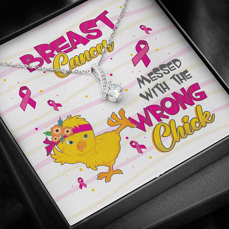 Pink Ribbon Breast Cancer Messed with the Wrong Chick Alluring Pendant Necklace Gifts