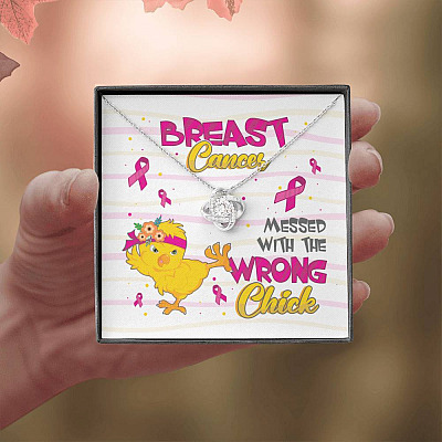 Pink Ribbon Breast Cancer Messed with the Wrong Chick Love Knot Pendant Necklace Gifts